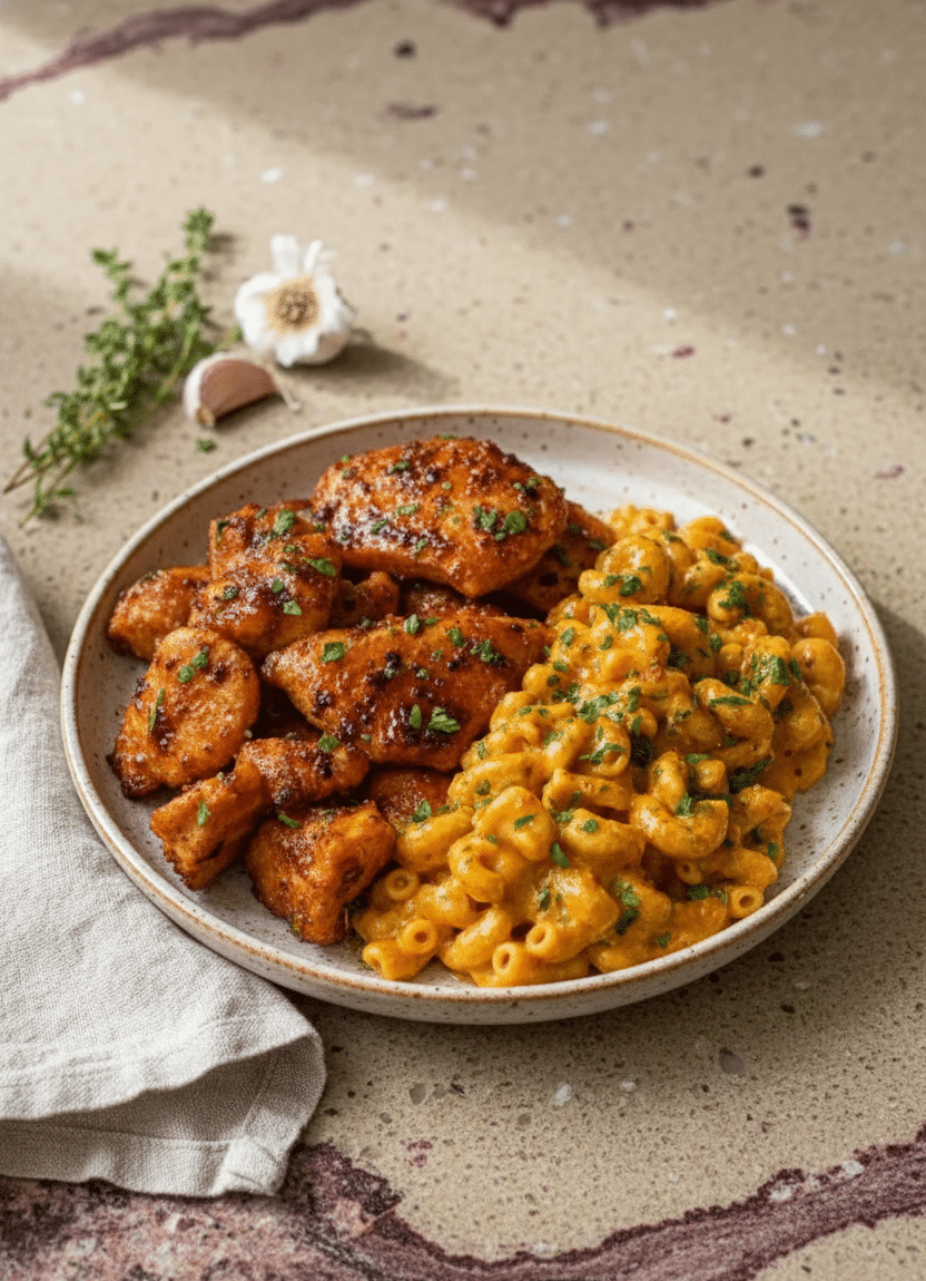 High-Protein Honey Garlic Butter Chicken with Creamy Mac &amp; Cheese